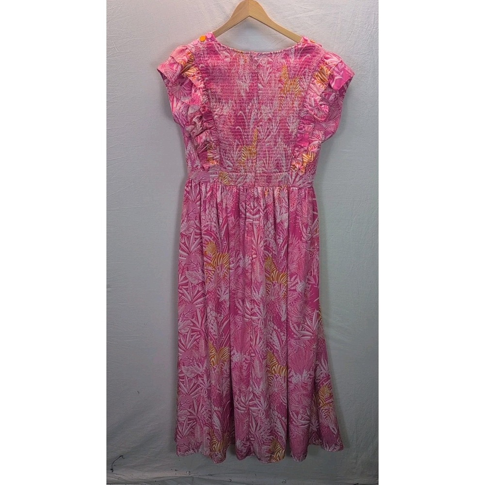 New Sheridan French Stacey Maxi Pink Zebra Dress medallion flutter sleeve XL - Picture 3 of 12